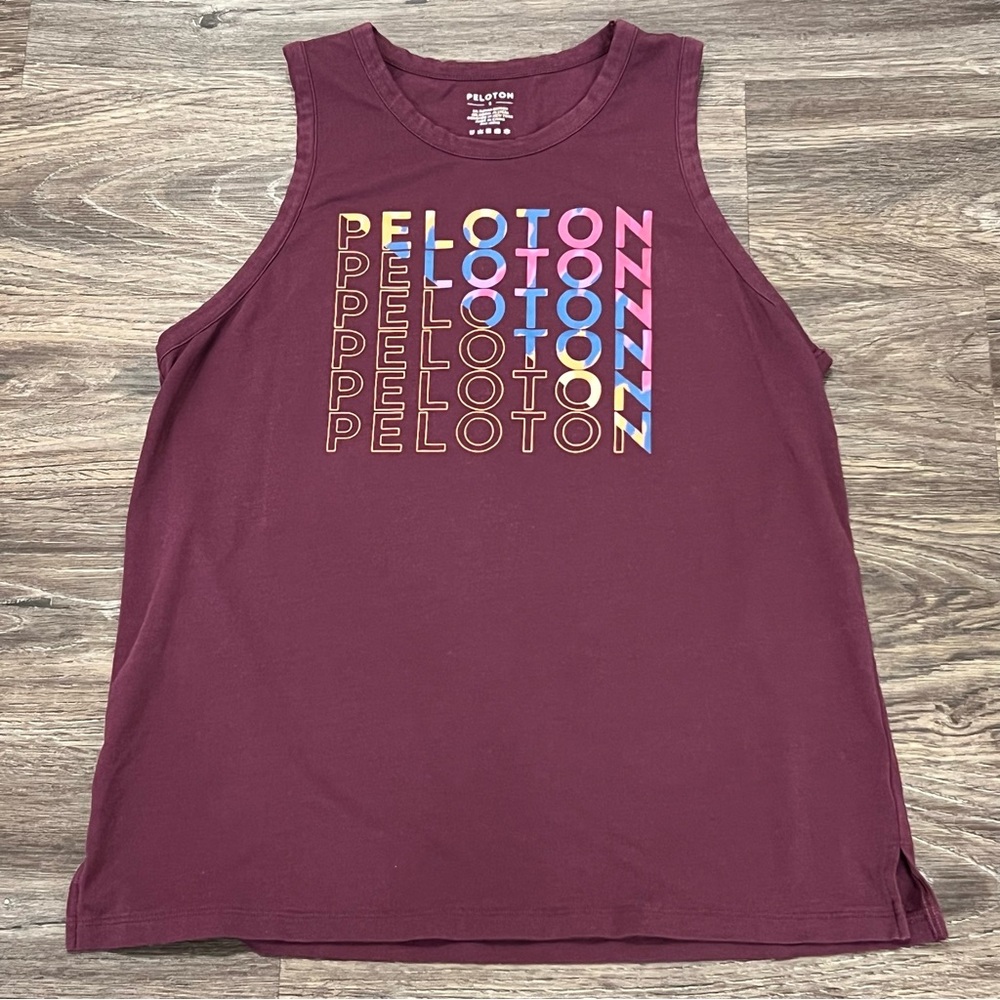 Peloton Women's Large Racer Tank Top Shirt Purple Pima Cotton Logo Small Tee